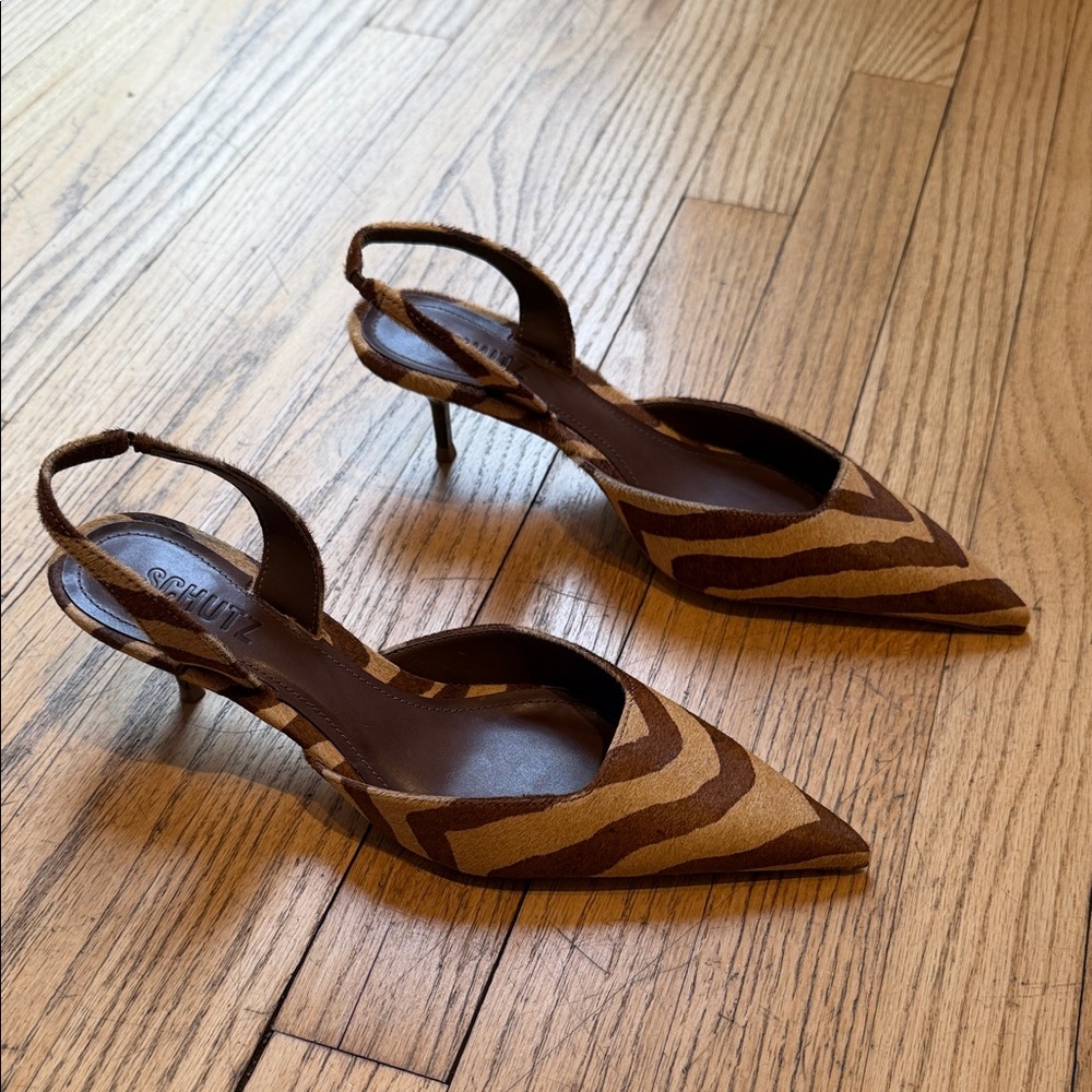 SCHUTZ Zebra Pattern Brown Tan Heels